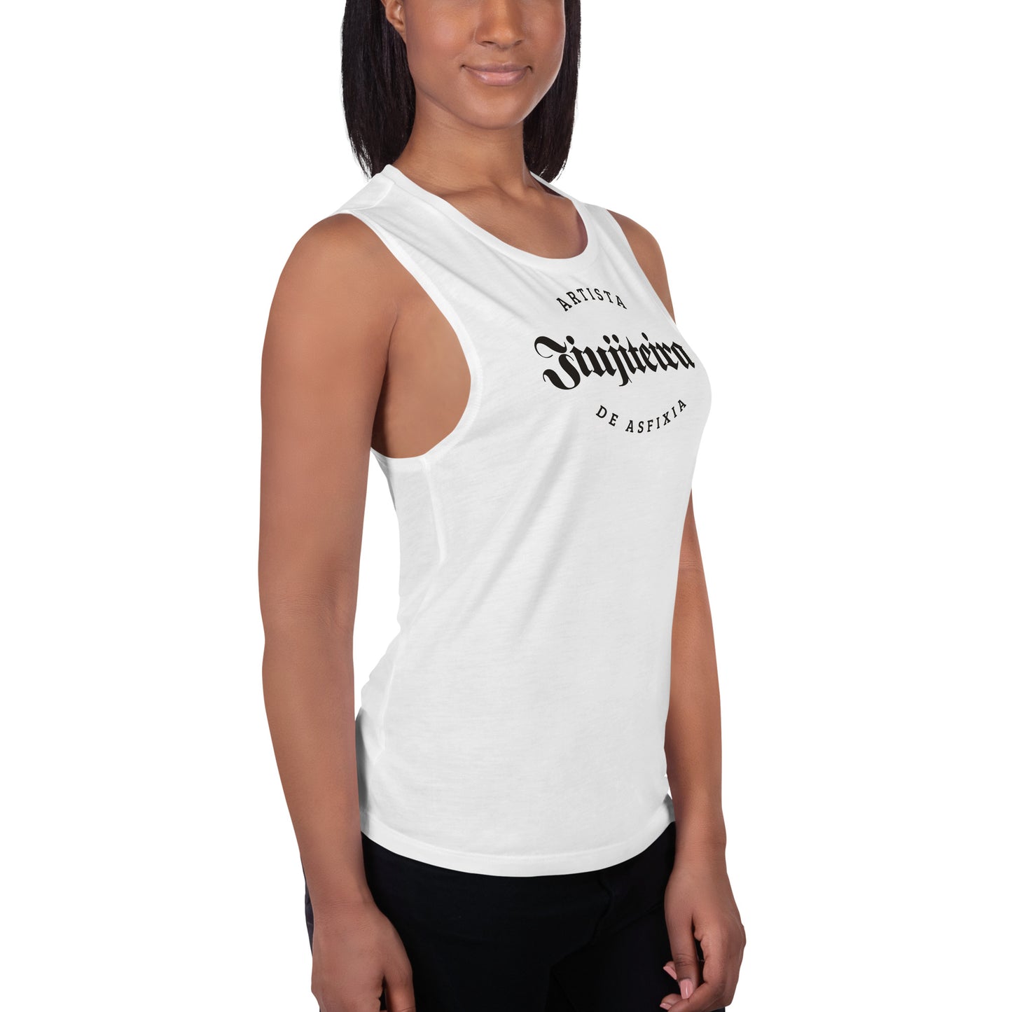 Ladies’ Muscle Tank- Jiujiteira Artista De Asfixia Black Logo