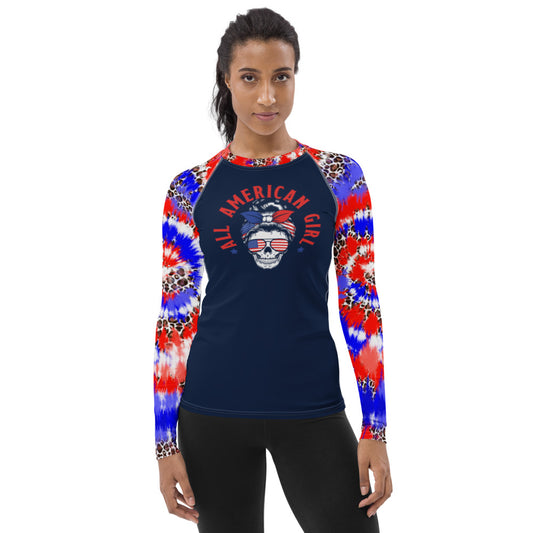 Women's Rash Guard- All American Girl Skull Patriotic Rash guard - The Women of Jiujitsu