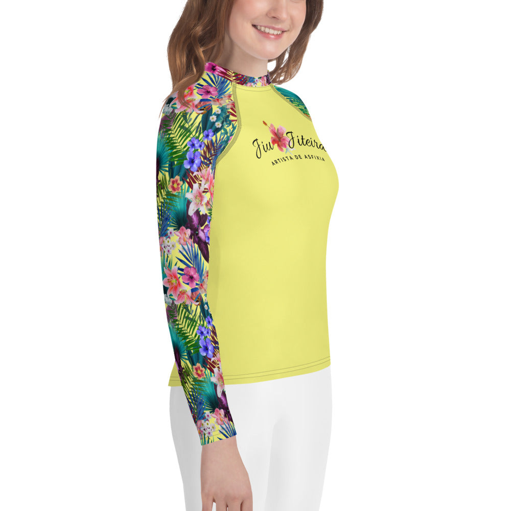 Youth Rash Guard sizes (8-14)  - Jiujiteira Tropical Ranked Yellow - The Women of Jiujitsu