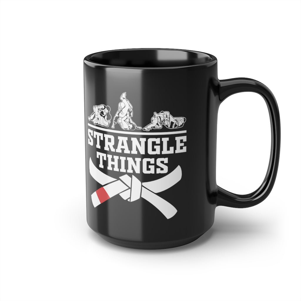 Black Mug, 15oz- Jiujitsu Strangle Things Coffee Cup gift, BJJ Coffee Mug - The Women of Jiujitsu