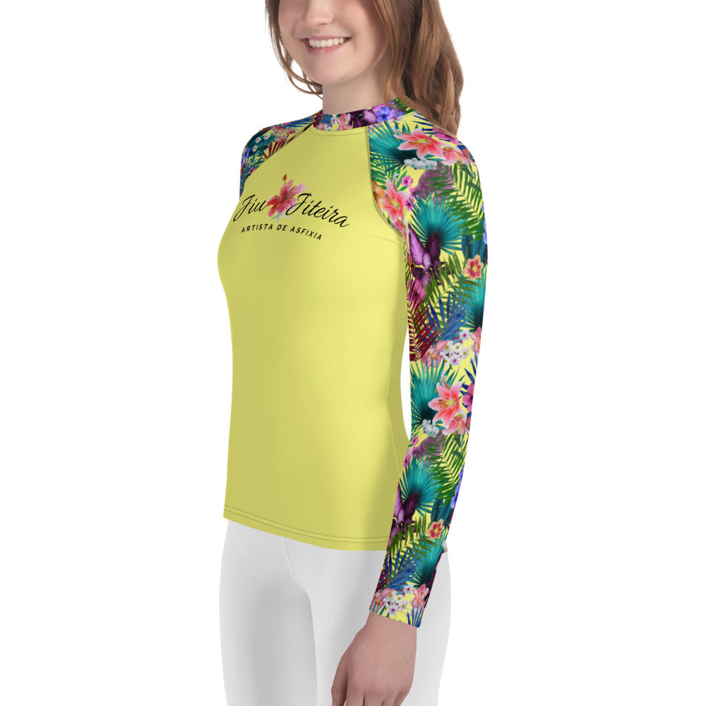 Youth Rash Guard sizes (8-14)  - Jiujiteira Tropical Ranked Yellow - The Women of Jiujitsu