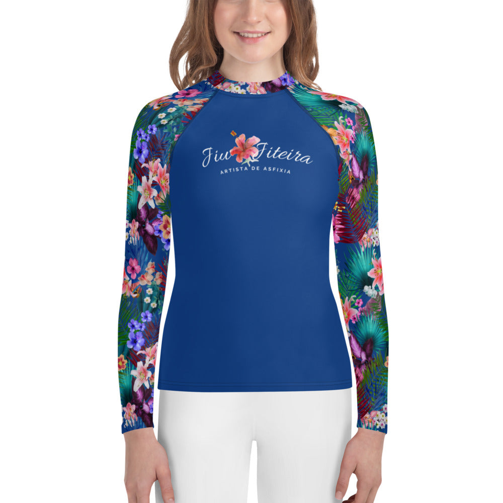 Youth Rash Guard sizes (8-14)- Jiujiteira Tropical Blue - The Women of Jiujitsu