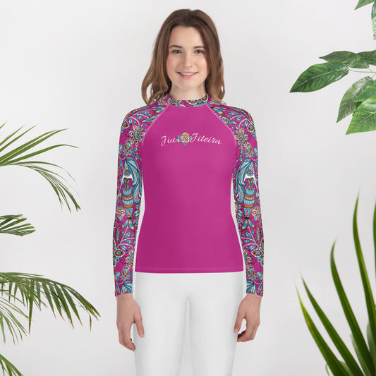 Youth Rash Guard sizes (8-14)- Mermaid JiuJiteira Red Violet - The Women of Jiujitsu