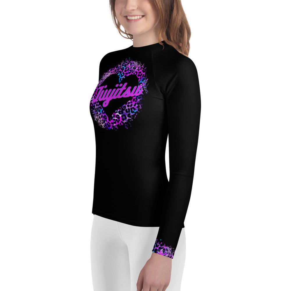 Youth Rash Guard sizes (8-14) - Jiujitsu Love NEON Leopard - The Women of Jiujitsu