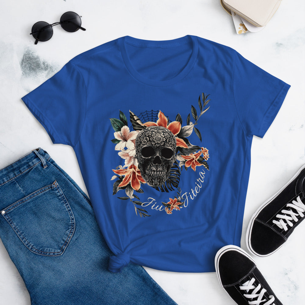 Women's short sleeve t-shirt- JiuJiteira Tropical Sugar Skull Logo - The Women of Jiujitsu