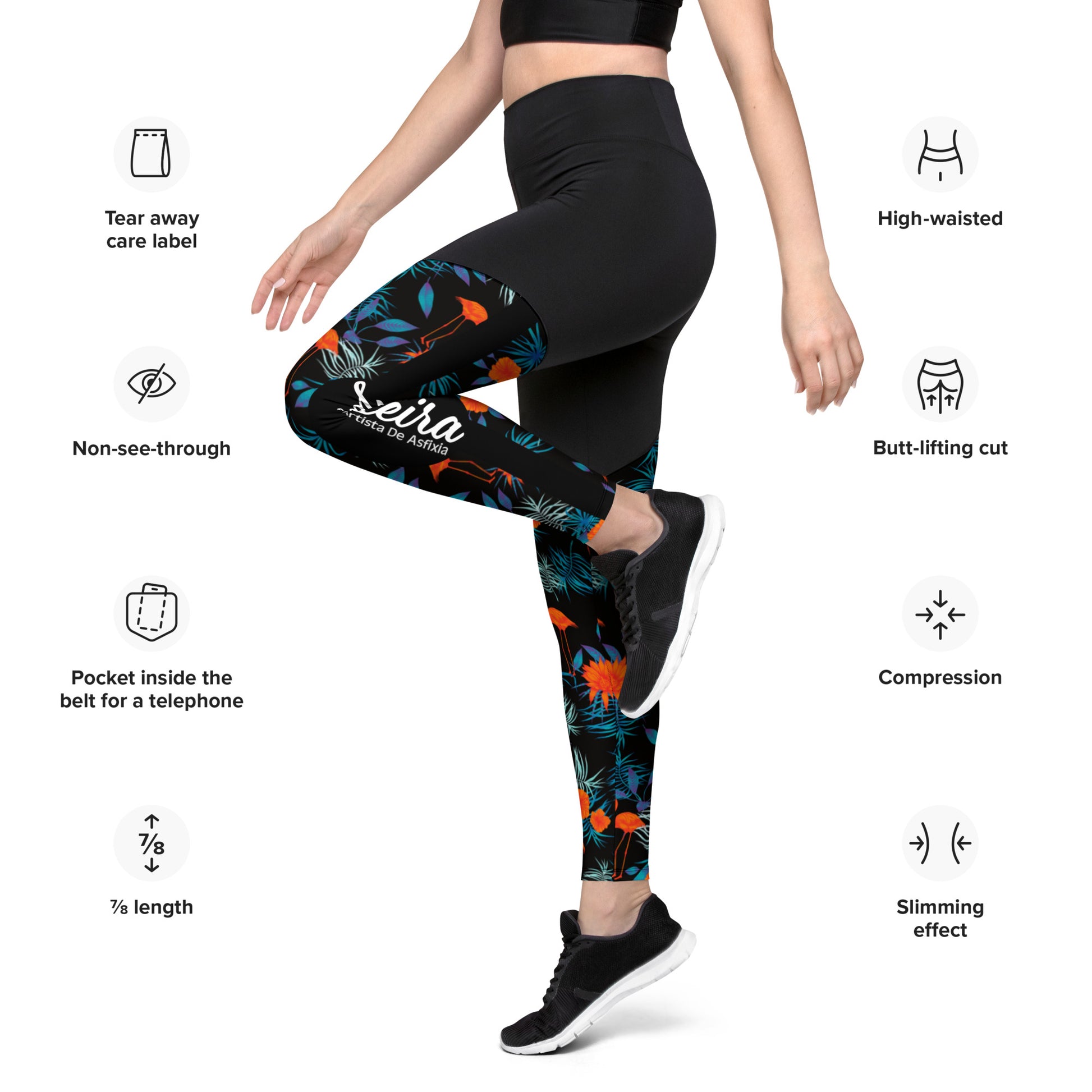 Sports Leggings- Jiujiteira Tropical Flamingo - The Women of Jiujitsu