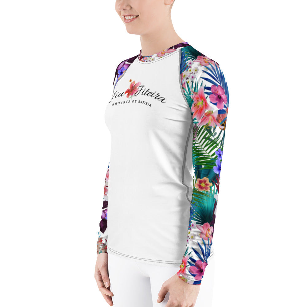 Women's Rash Guard- JiuJitsu Tropical White - The Women of Jiujitsu