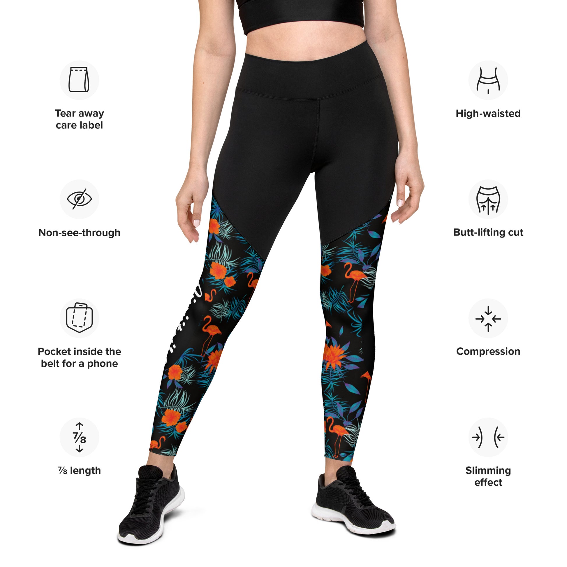 Sports Leggings- Jiujiteira Tropical Flamingo - The Women of Jiujitsu