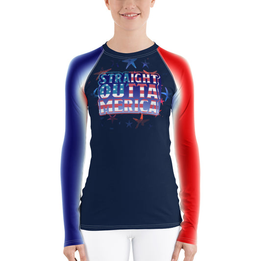 Women's Rash Guard- 4th of July Independence Day Straight Out Of Merica - The Women of Jiujitsu