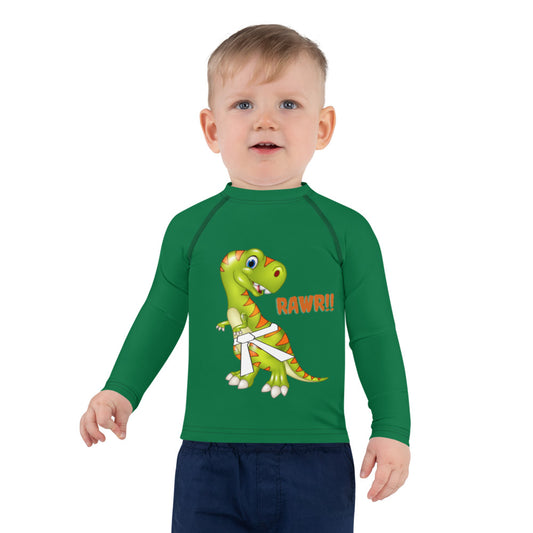 Rash Guards para niños talla 2T-7 - Jiujitsu Dinosaurio verde oscuro