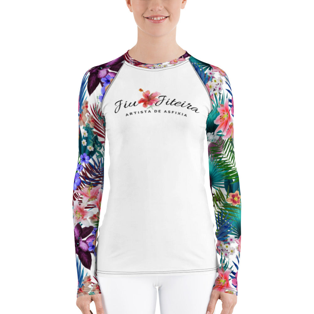 Women's Rash Guard- JiuJitsu Tropical White - The Women of Jiujitsu