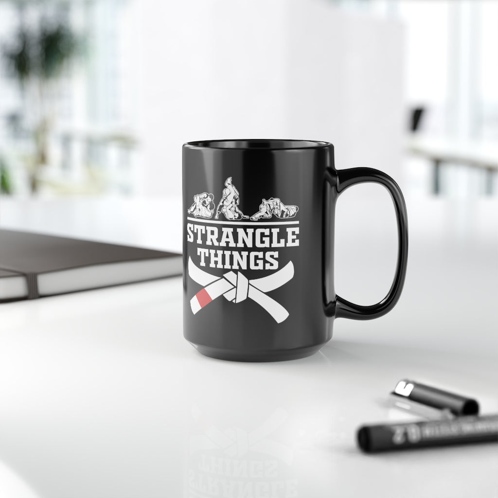 Black Mug, 15oz- Jiujitsu Strangle Things Coffee Cup gift, BJJ Coffee Mug - The Women of Jiujitsu