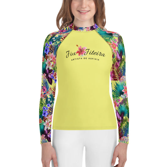 Youth Rash Guard sizes (8-14)  - Jiujiteira Tropical Ranked Yellow - The Women of Jiujitsu