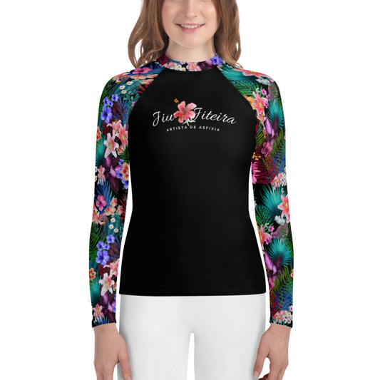 Youth Rash Guard sizes (8-14)- Jiujiteira Tropical Black - The Women of Jiujitsu