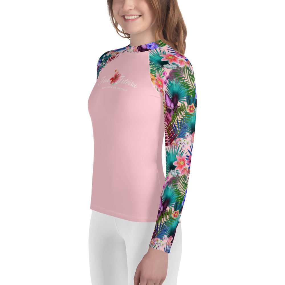 Youth Rash Guard sizes (8-14)-  Jiujiteira Tropical Pink - The Women of Jiujitsu