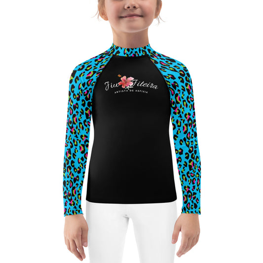 Kids Rash Guards Size 2T-7- Jiujiteira Turquoise Leopard Print - The Women of Jiujitsu