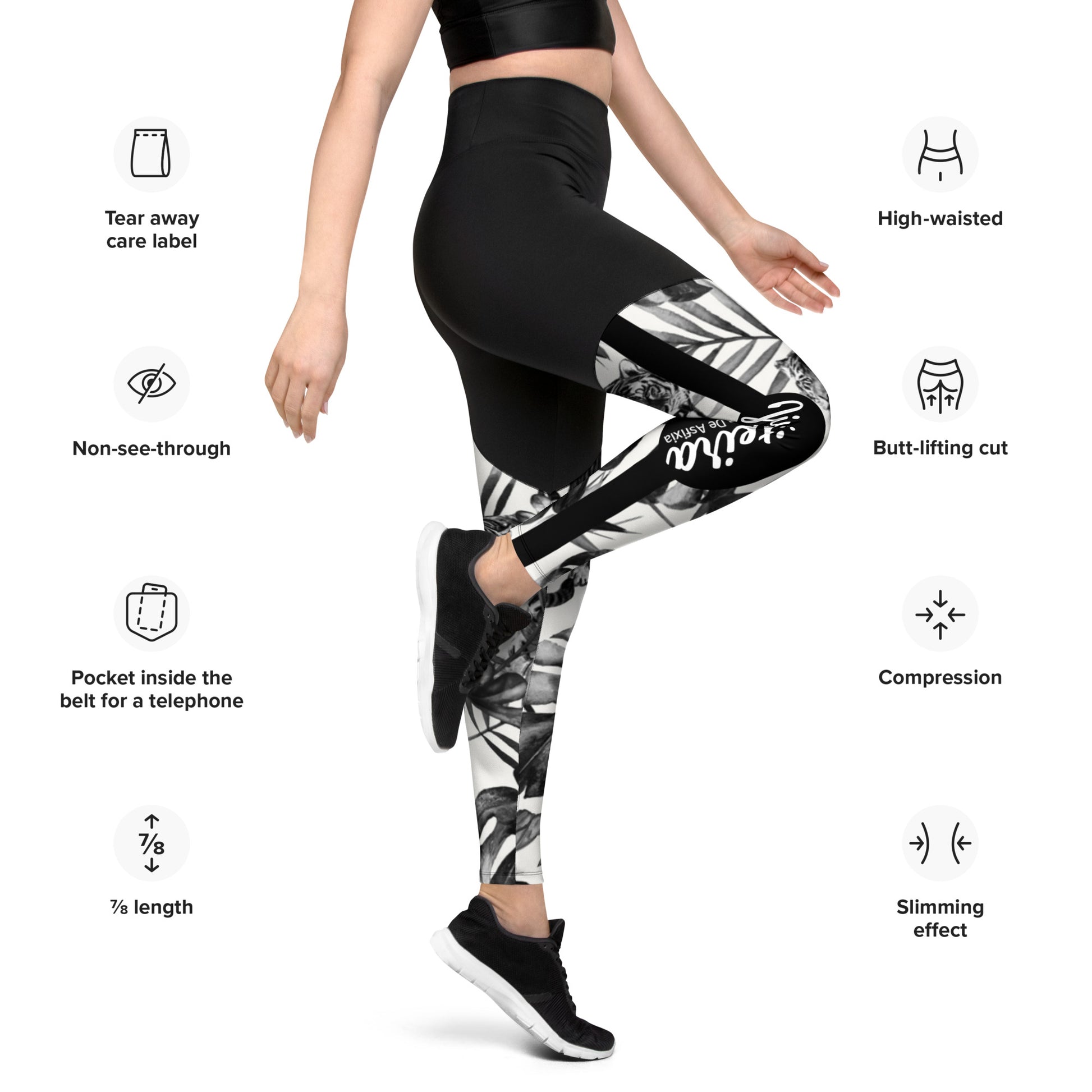 Sports Leggings- Jiujiteira Black and White tiger - The Women of Jiujitsu