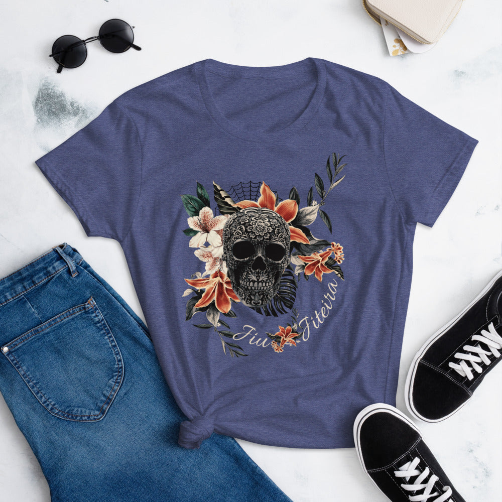 Women's short sleeve t-shirt- JiuJiteira Tropical Sugar Skull Logo - The Women of Jiujitsu