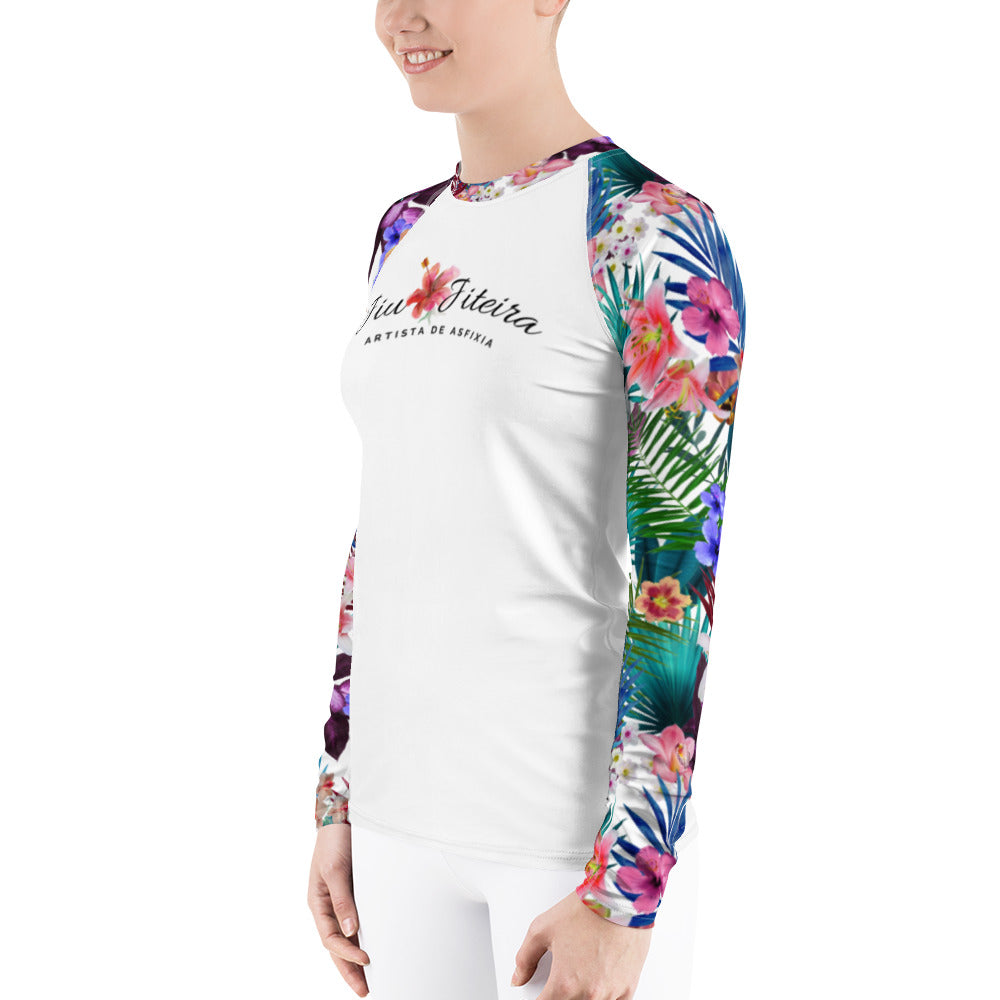 Women's Rash Guard- JiuJitsu Tropical White - The Women of Jiujitsu