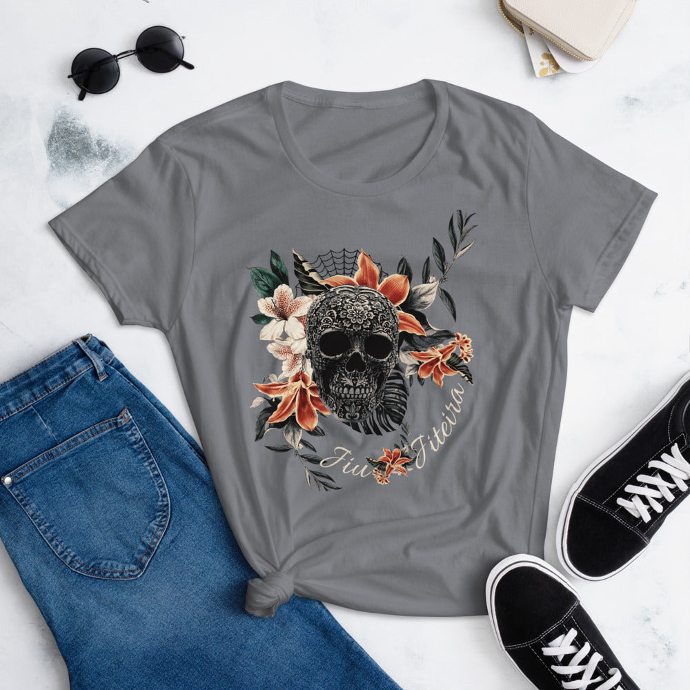 Women's short sleeve t-shirt- JiuJiteira Tropical Sugar Skull Logo - The Women of Jiujitsu