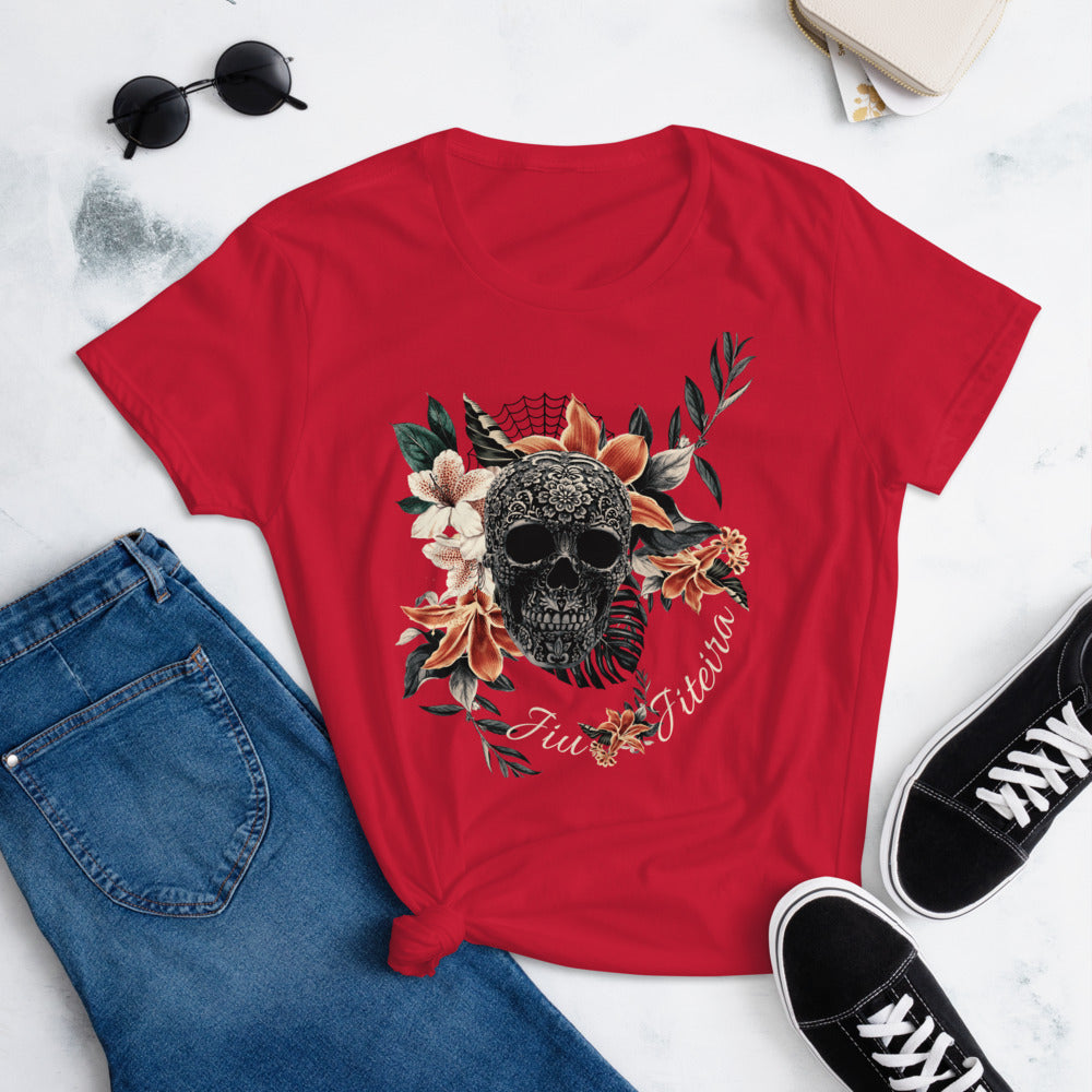 Women's short sleeve t-shirt- JiuJiteira Tropical Sugar Skull Logo - The Women of Jiujitsu