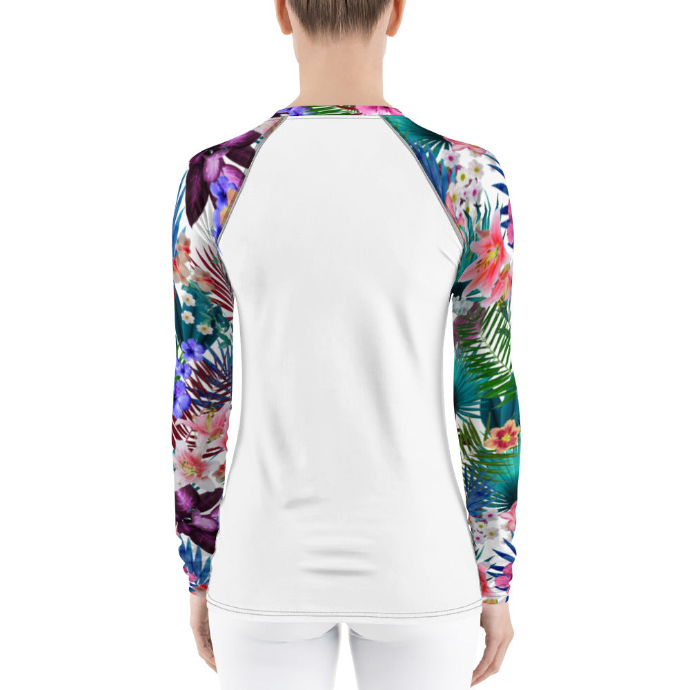 Women's Rash Guard- JiuJitsu Tropical White - The Women of Jiujitsu