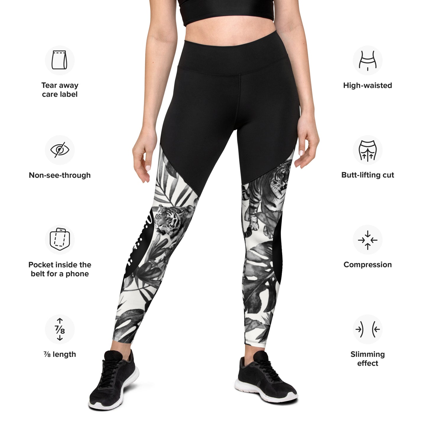 Sports Leggings- Jiujiteira Black and White tiger - The Women of Jiujitsu