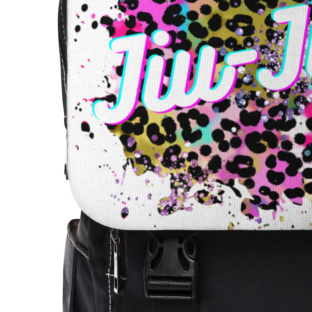 Unisex Casual Shoulder Backpack- JiuJitsu Love Neon Leopard Patch White - The Women of Jiujitsu