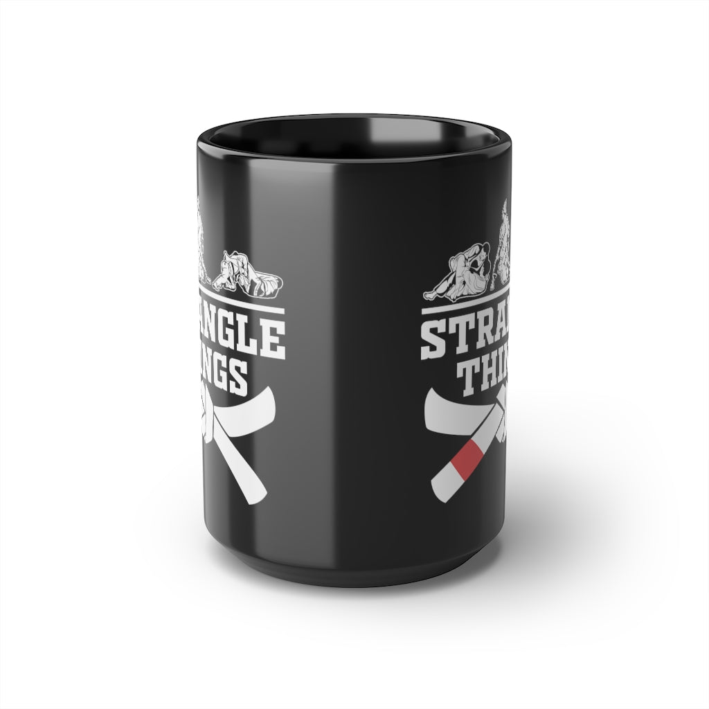 Black Mug, 15oz- Jiujitsu Strangle Things Coffee Cup gift, BJJ Coffee Mug - The Women of Jiujitsu