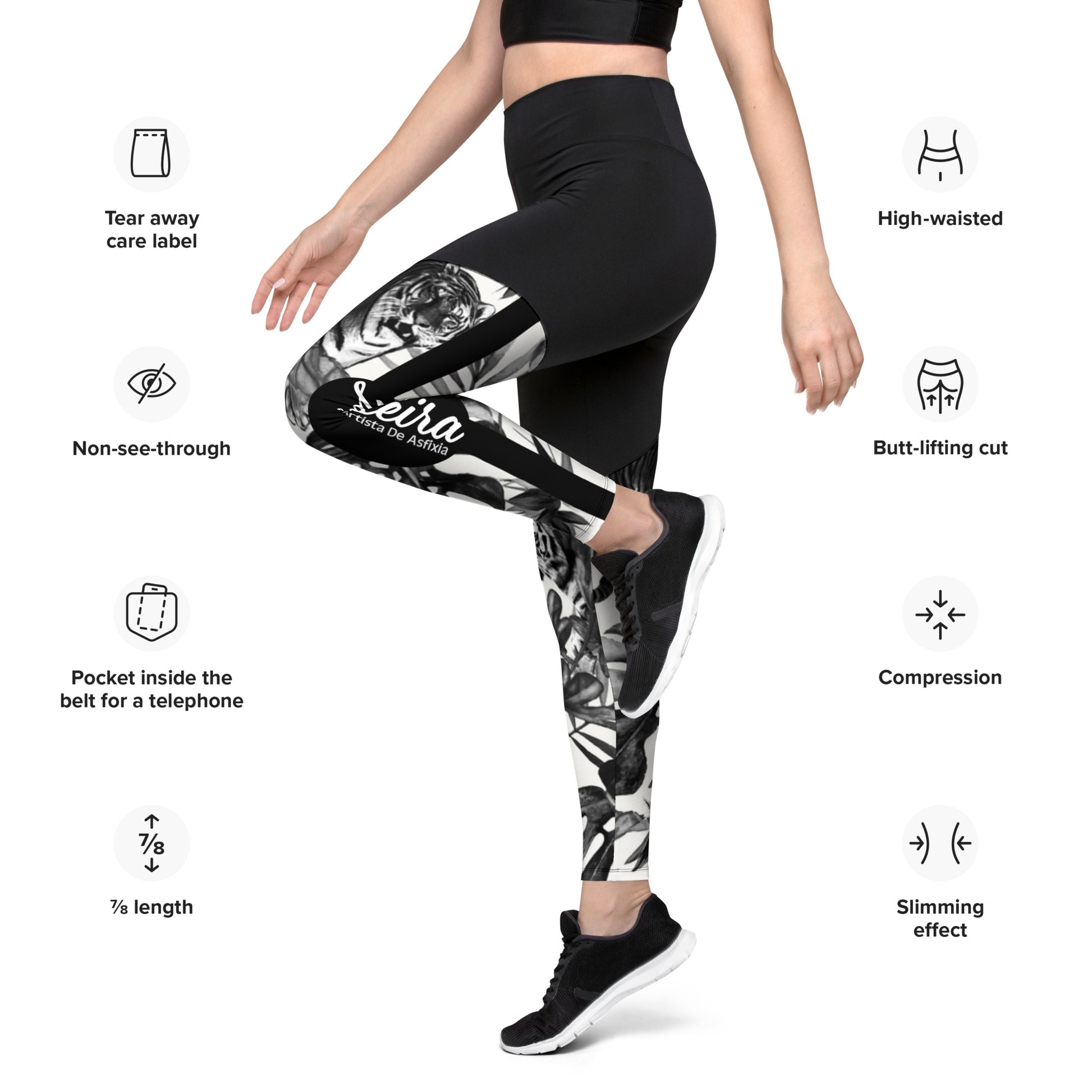 Sports Leggings- Jiujiteira Black and White tiger - The Women of Jiujitsu