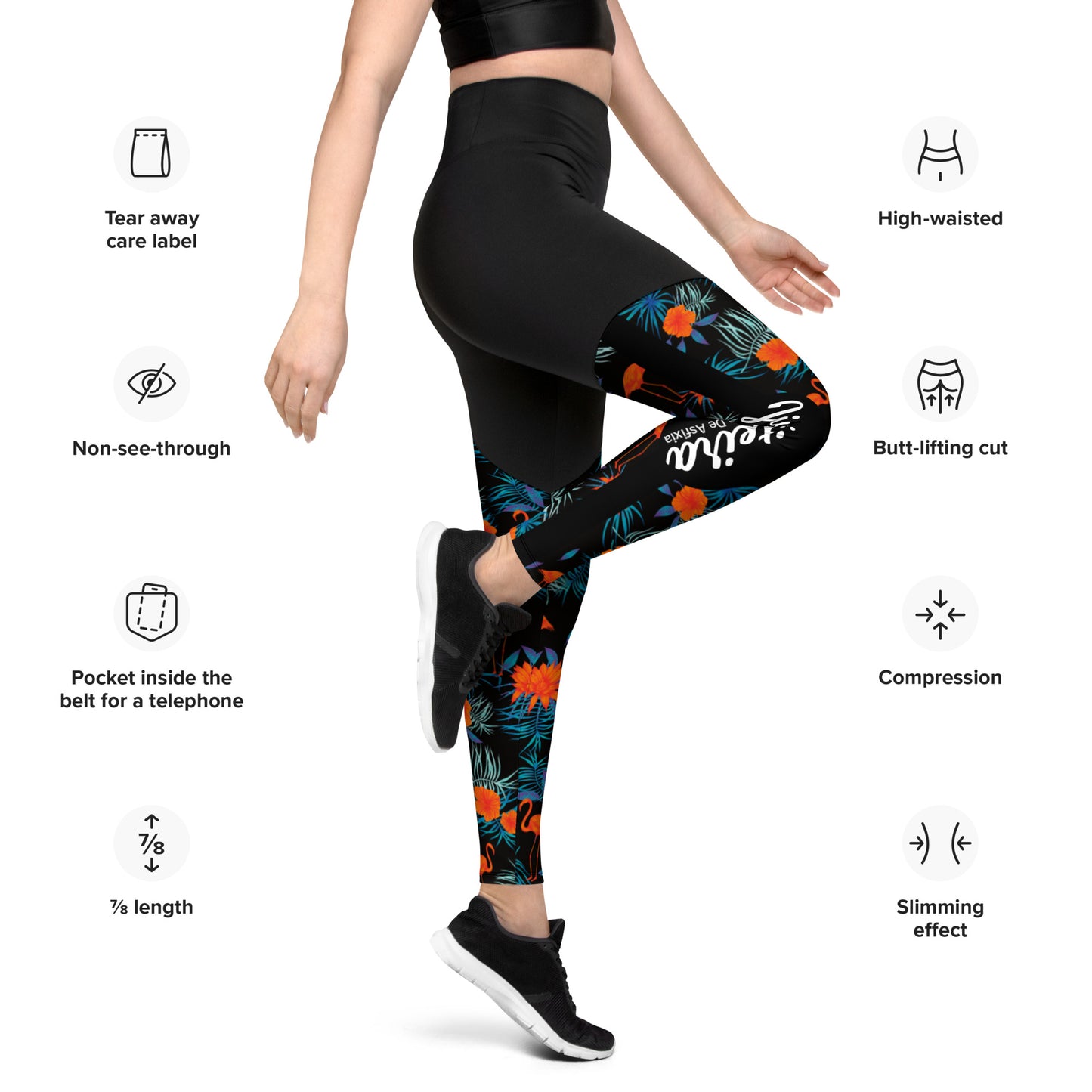 Sports Leggings- Jiujiteira Tropical Flamingo - The Women of Jiujitsu