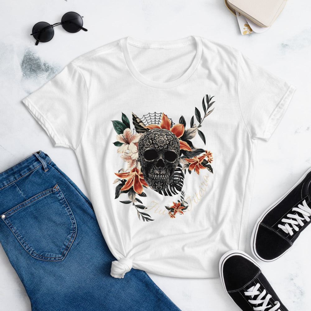 Women's short sleeve t-shirt- JiuJiteira Tropical Sugar Skull Logo - The Women of Jiujitsu