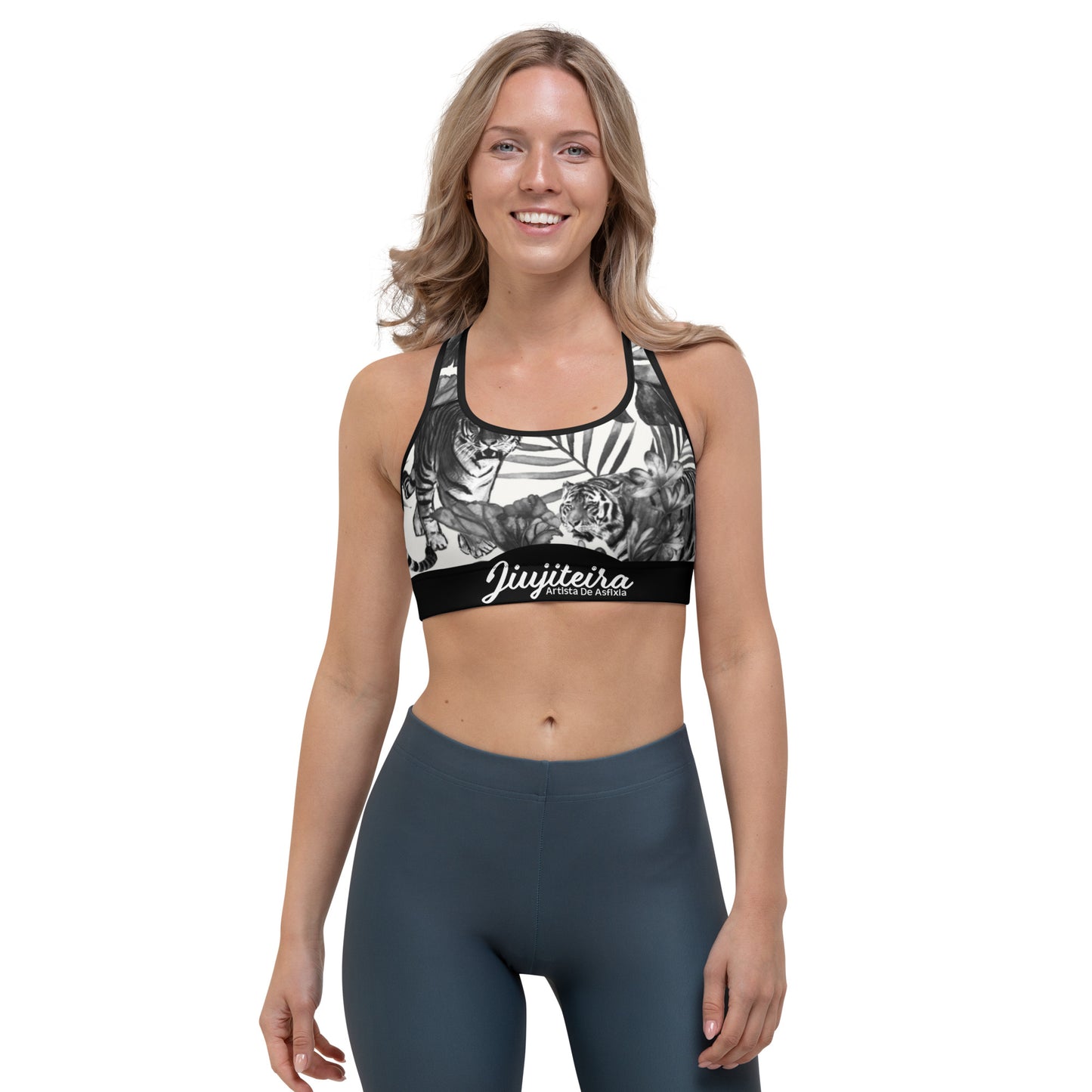 Sports bra- Jiujiteira Black and White Tiger - The Women of Jiujitsu