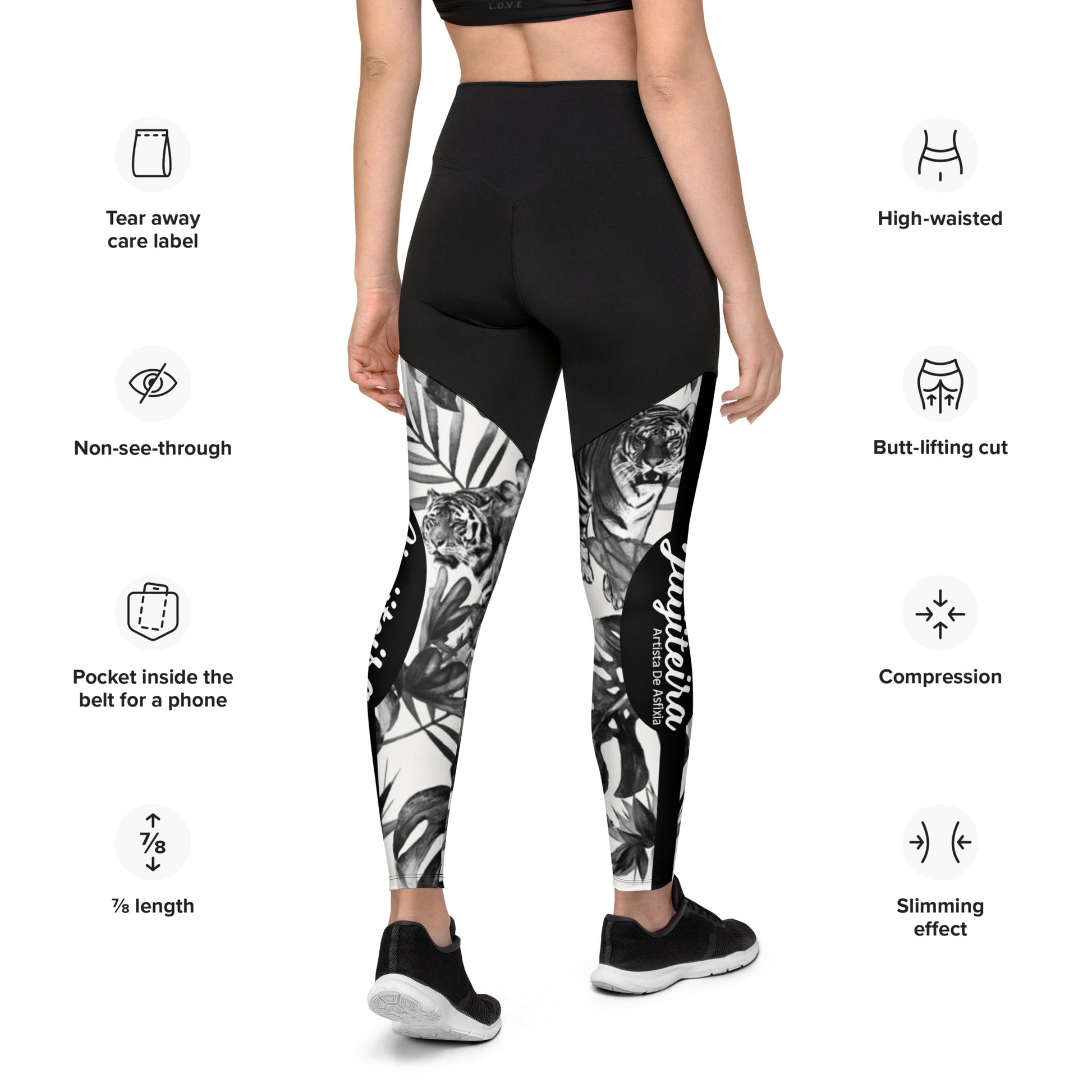 Sports Leggings- Jiujiteira Black and White tiger - The Women of Jiujitsu