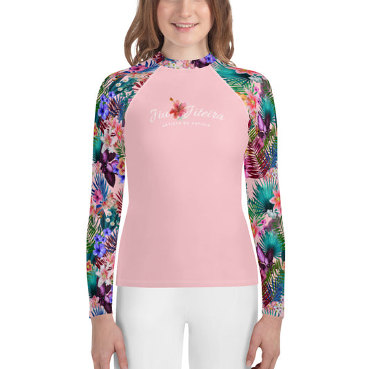 Youth Rash Guard sizes (8-14)-  Jiujiteira Tropical Pink - The Women of Jiujitsu