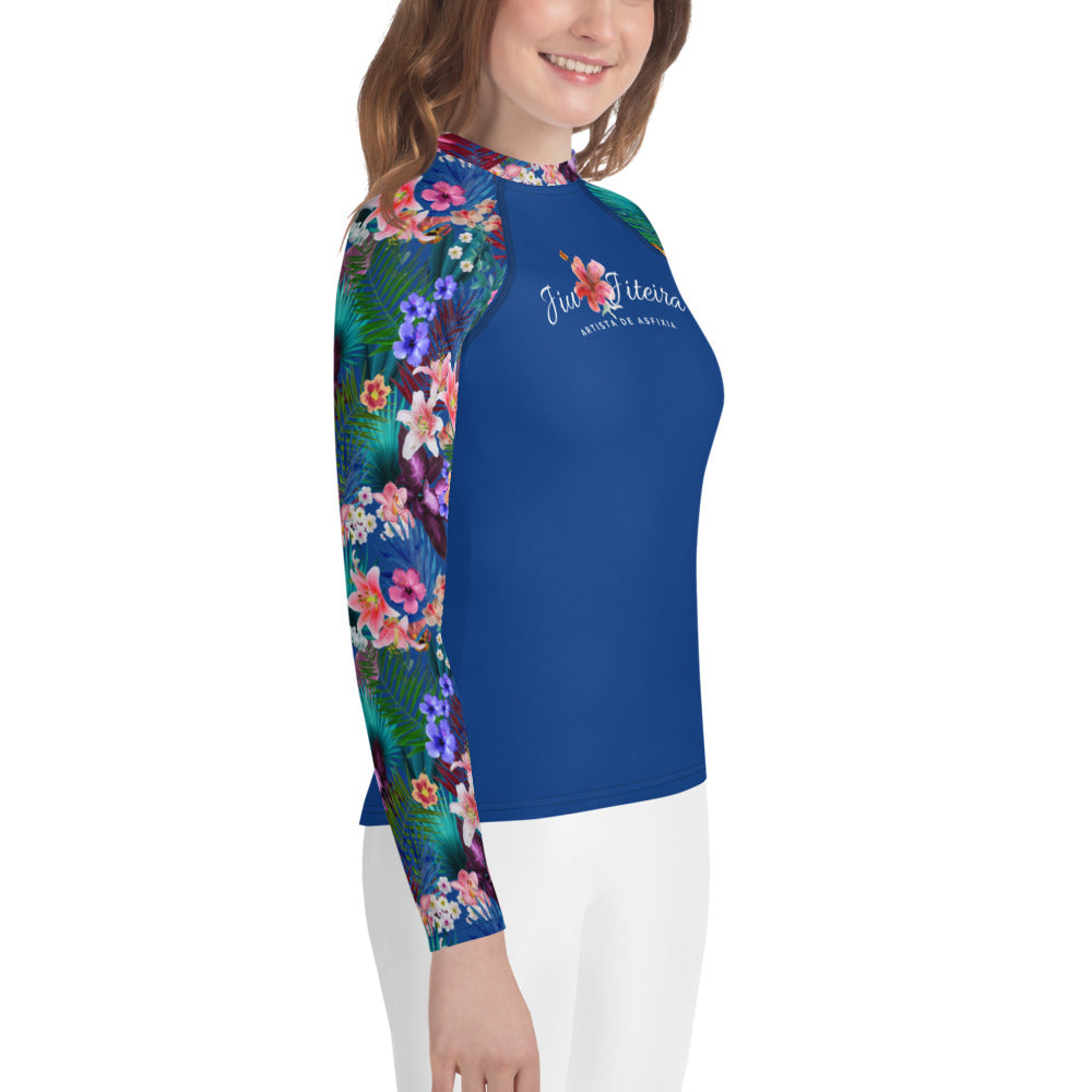 Youth Rash Guard sizes (8-14)- Jiujiteira Tropical Blue - The Women of Jiujitsu