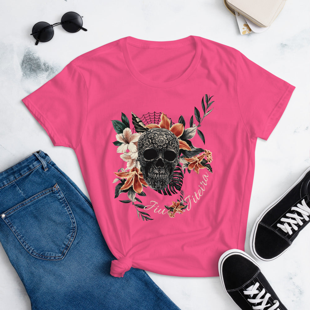 Women's short sleeve t-shirt- JiuJiteira Tropical Sugar Skull Logo - The Women of Jiujitsu
