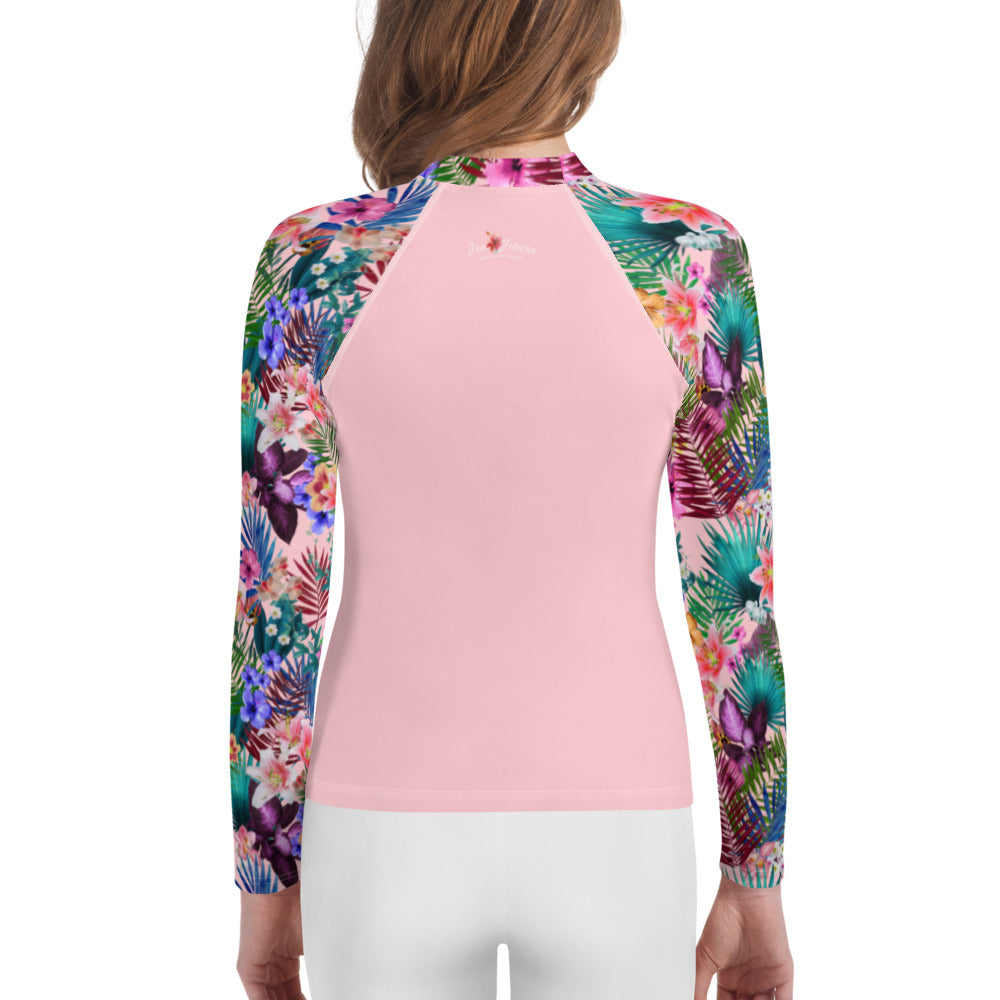 Youth Rash Guard sizes (8-14)-  Jiujiteira Tropical Pink - The Women of Jiujitsu