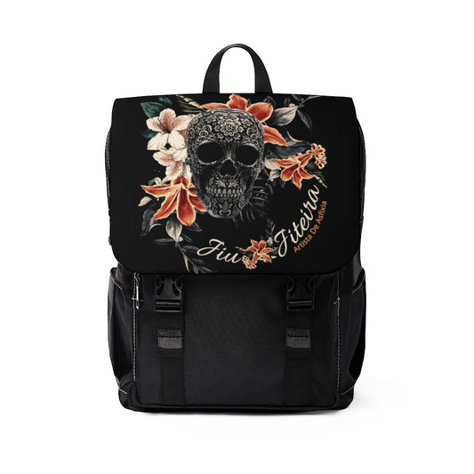 Unisex Casual Shoulder Backpack- JiuJiteira Sugar Skull Tropical Logo - The Women of Jiujitsu