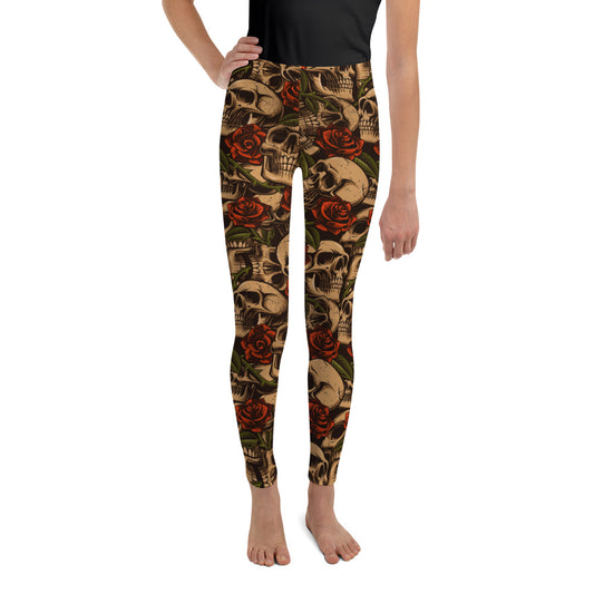 Youth Leggings sizes (8-14)- Jiujitsu Roses Skulls - The Women of Jiujitsu