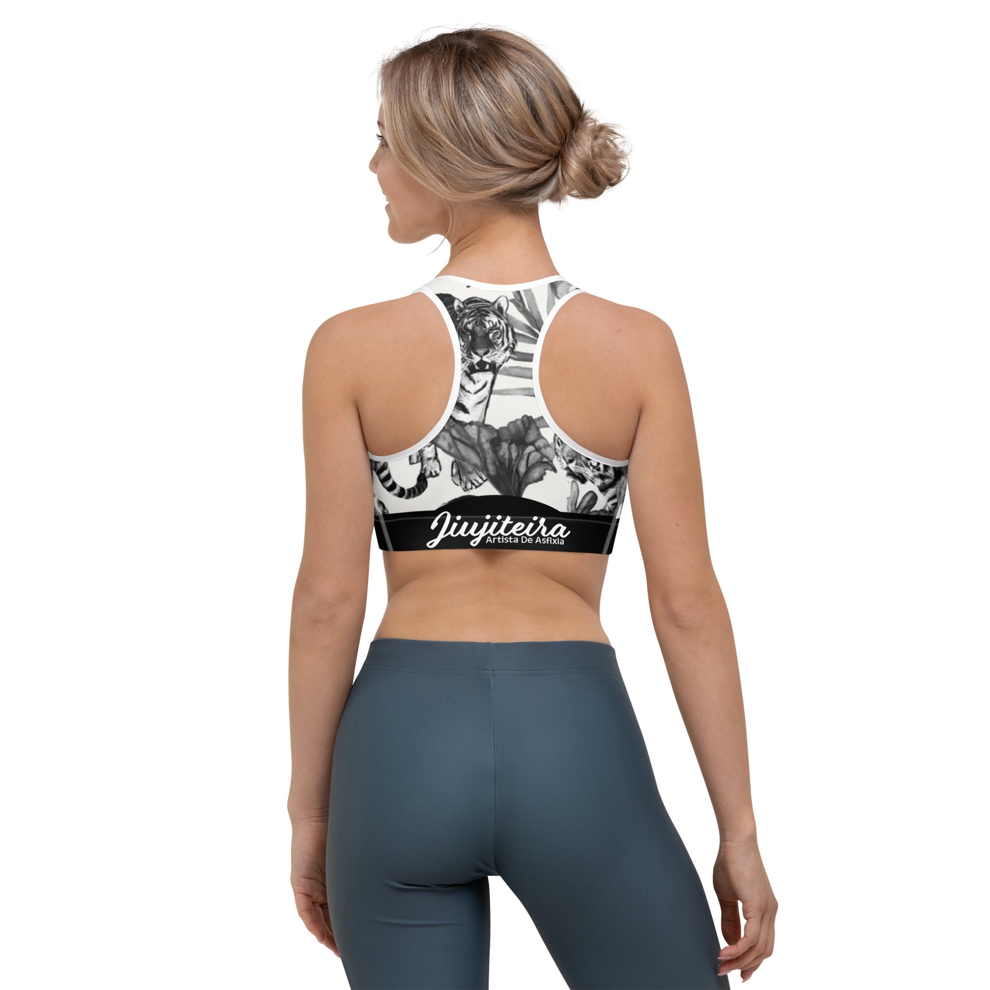 Sports bra- Jiujiteira Black and White Tiger - The Women of Jiujitsu