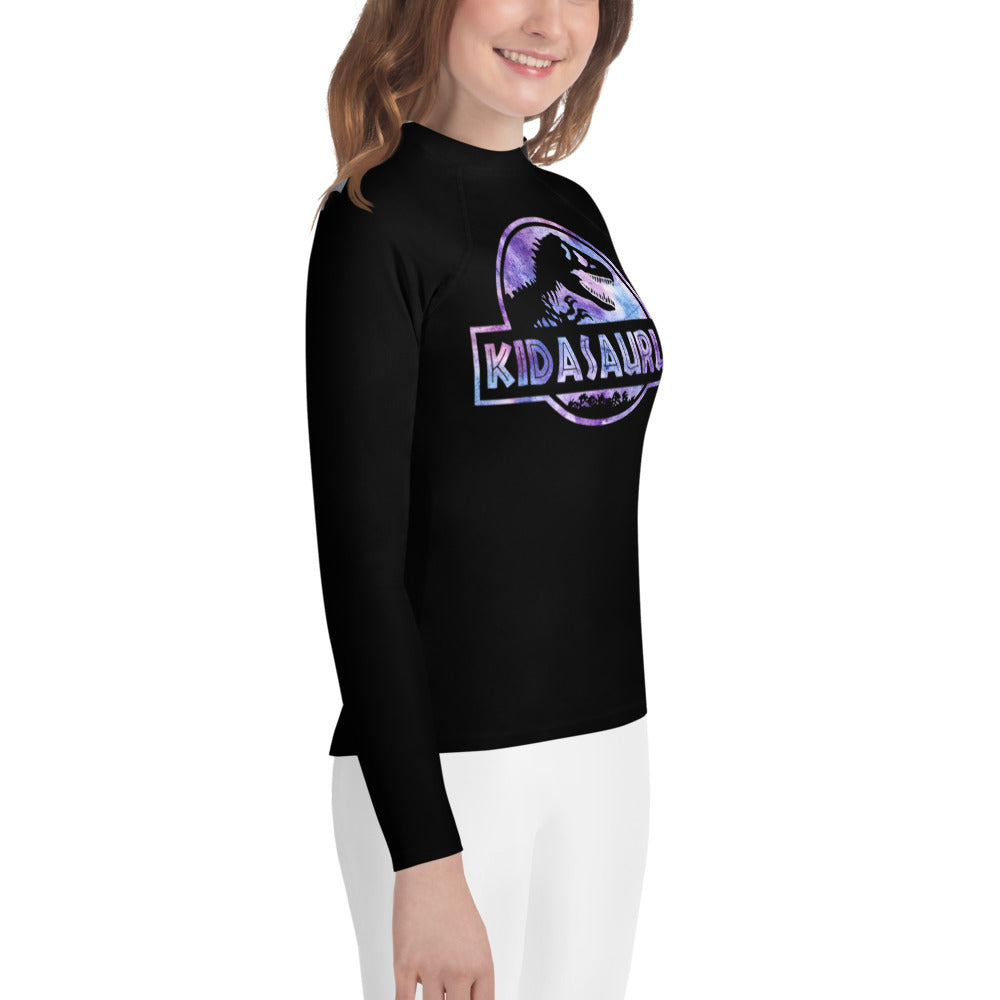 Youth  Rash Guard- T-Rex Dinosaur Kidasaurus Rash gaurd Sizes 8-14 Black - The Women of Jiujitsu