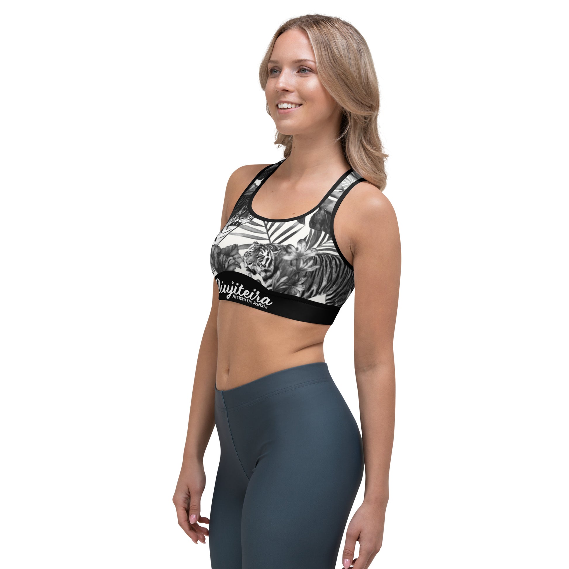 Sports bra- Jiujiteira Black and White Tiger - The Women of Jiujitsu