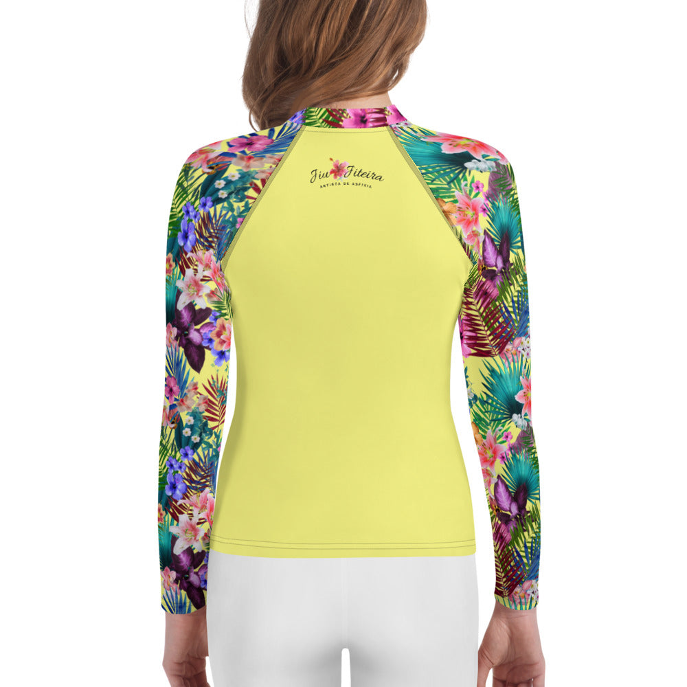 Youth Rash Guard sizes (8-14)  - Jiujiteira Tropical Ranked Yellow - The Women of Jiujitsu