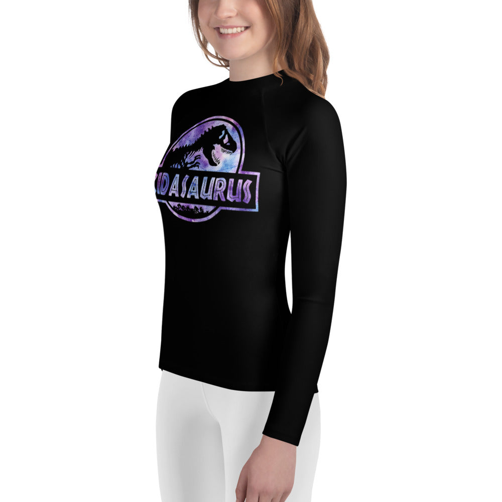 Youth  Rash Guard- T-Rex Dinosaur Kidasaurus Rash gaurd Sizes 8-14 Black - The Women of Jiujitsu