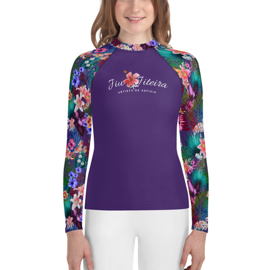 Youth Rash Guard sizes (8-14)- Jiujiteira Tropical Purple - The Women of Jiujitsu