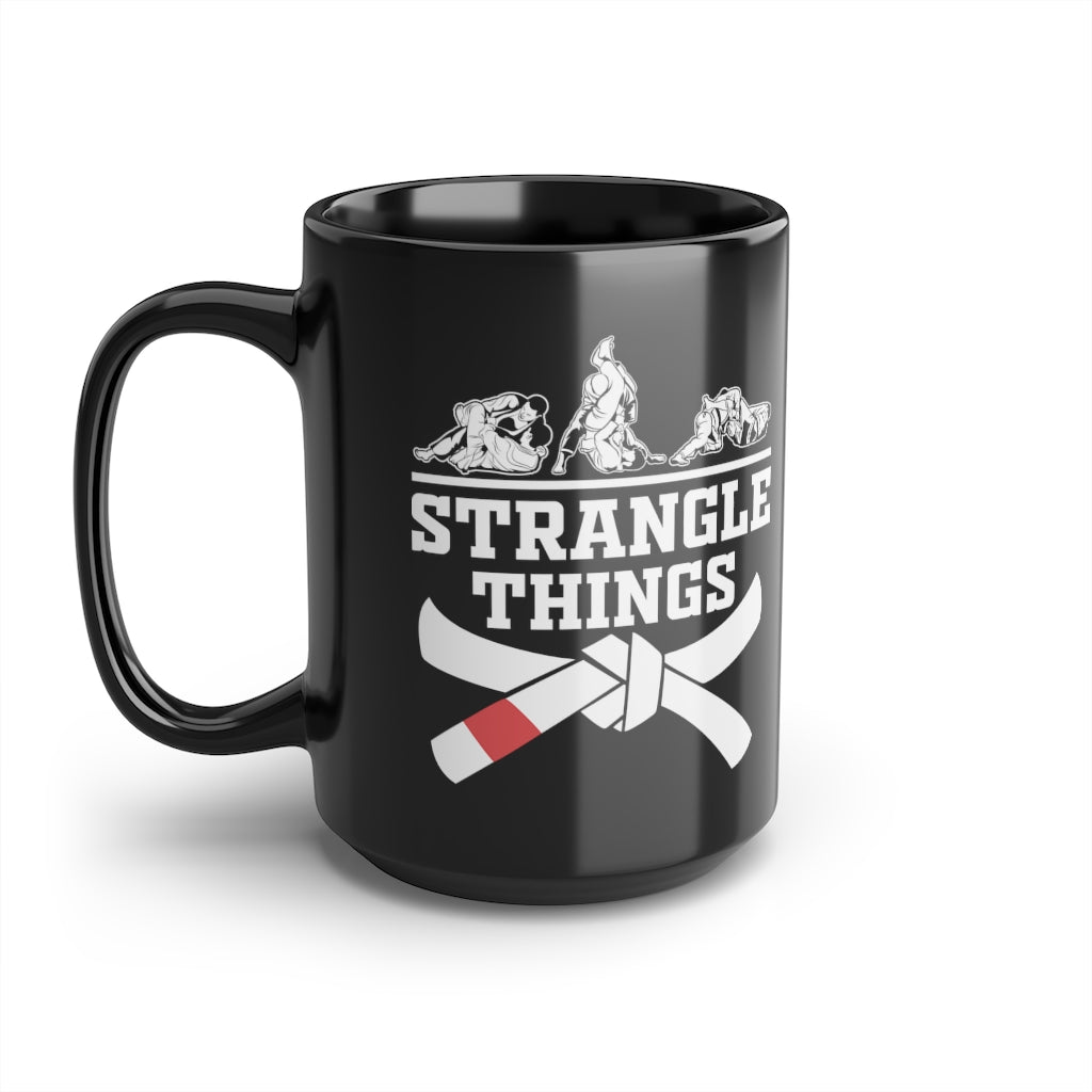 Black Mug, 15oz- Jiujitsu Strangle Things Coffee Cup gift, BJJ Coffee Mug - The Women of Jiujitsu