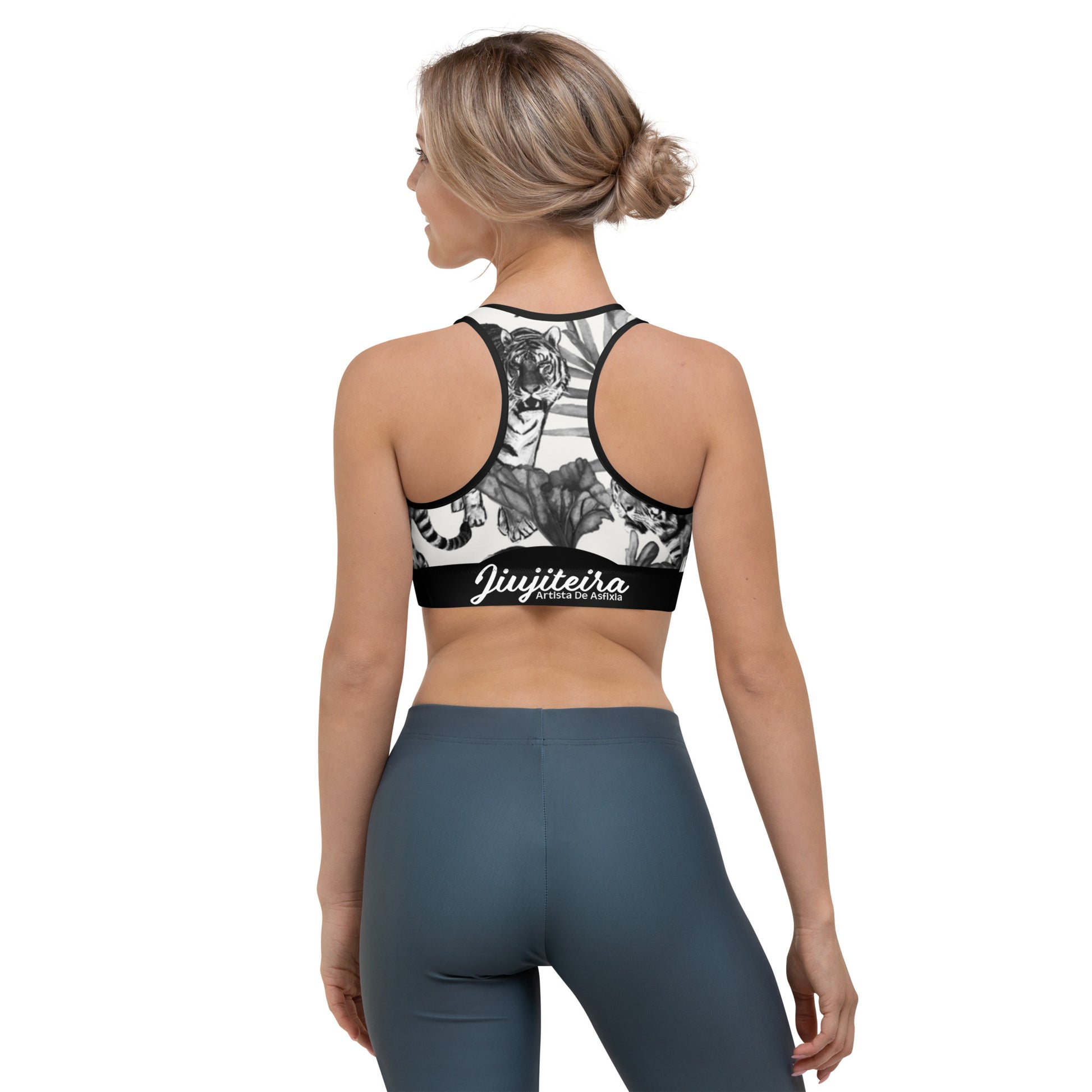 Sports bra- Jiujiteira Black and White Tiger - The Women of Jiujitsu