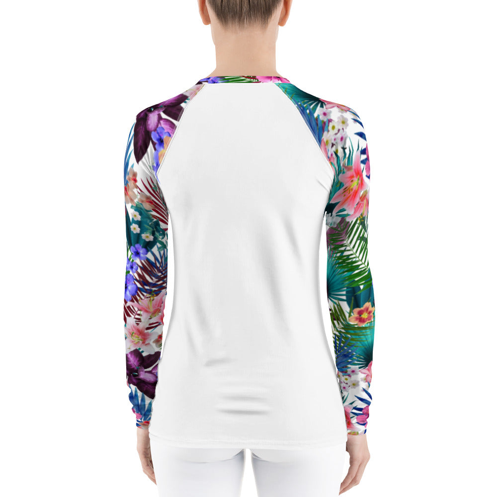 Women's Rash Guard- JiuJitsu Tropical White - The Women of Jiujitsu