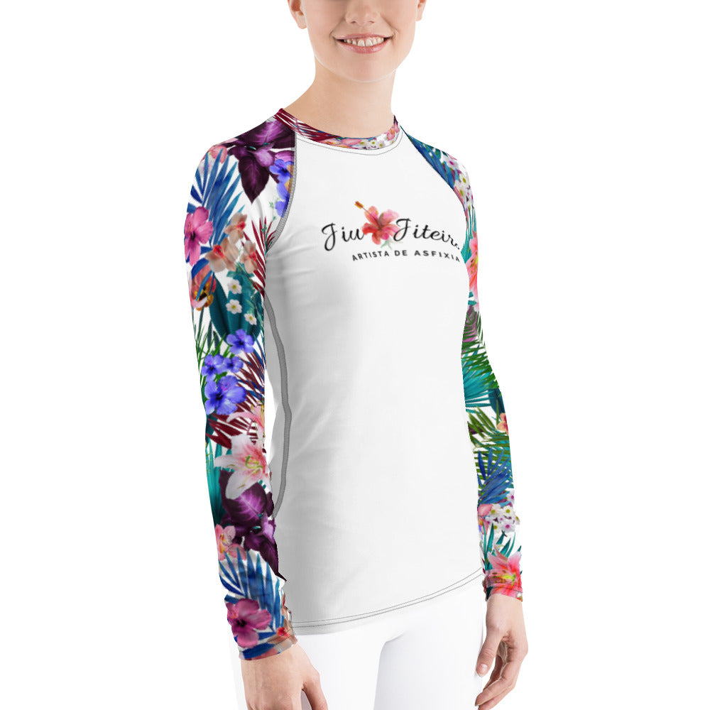 Women's Rash Guard- JiuJitsu Tropical White - The Women of Jiujitsu